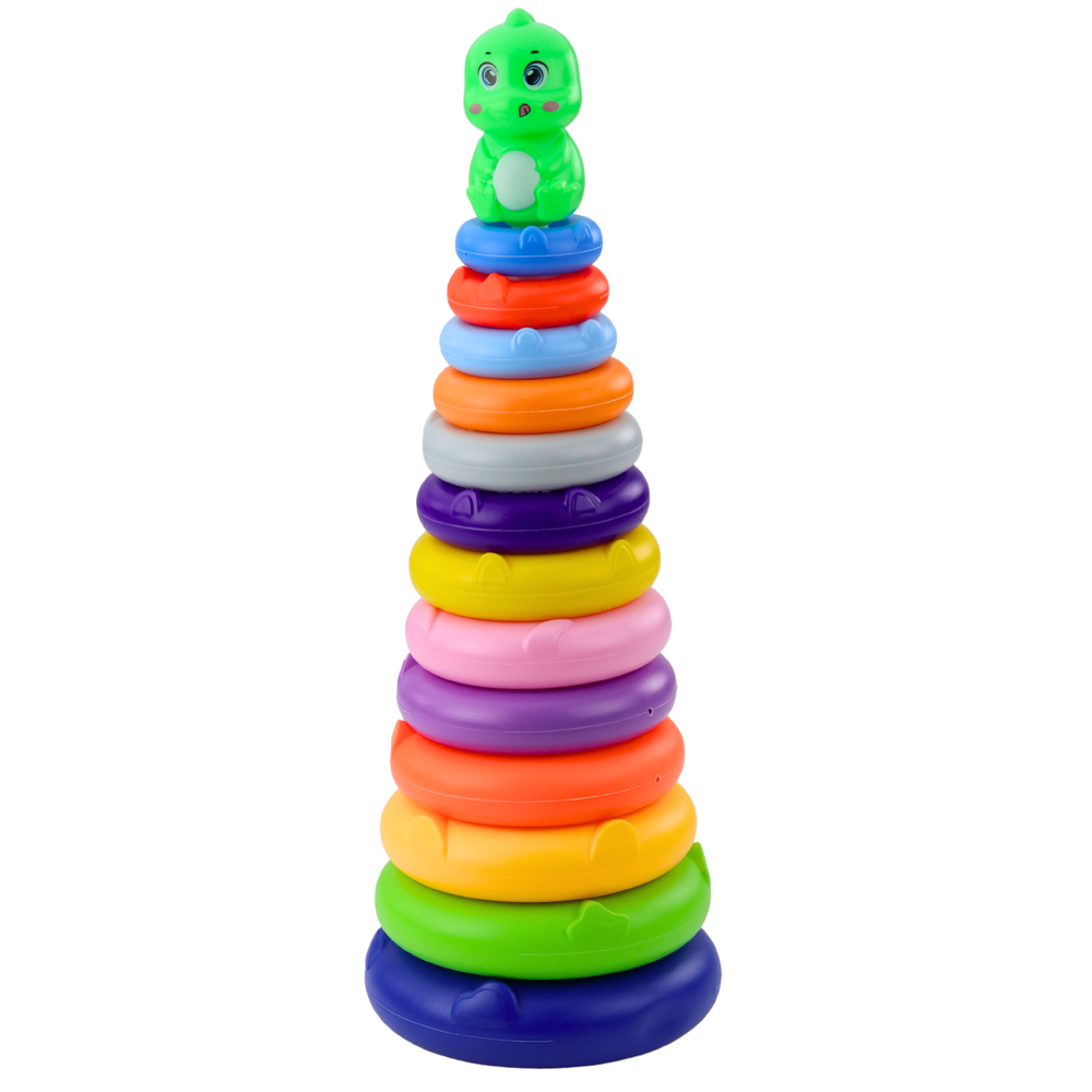 Dětská pyramida s dinosaurem 13 barevných kroužků 45 cm