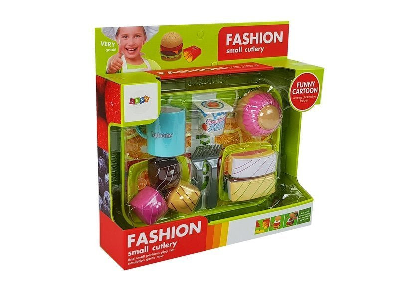 Dětská sada jídla dezert dort s tácem a příslušenstvím