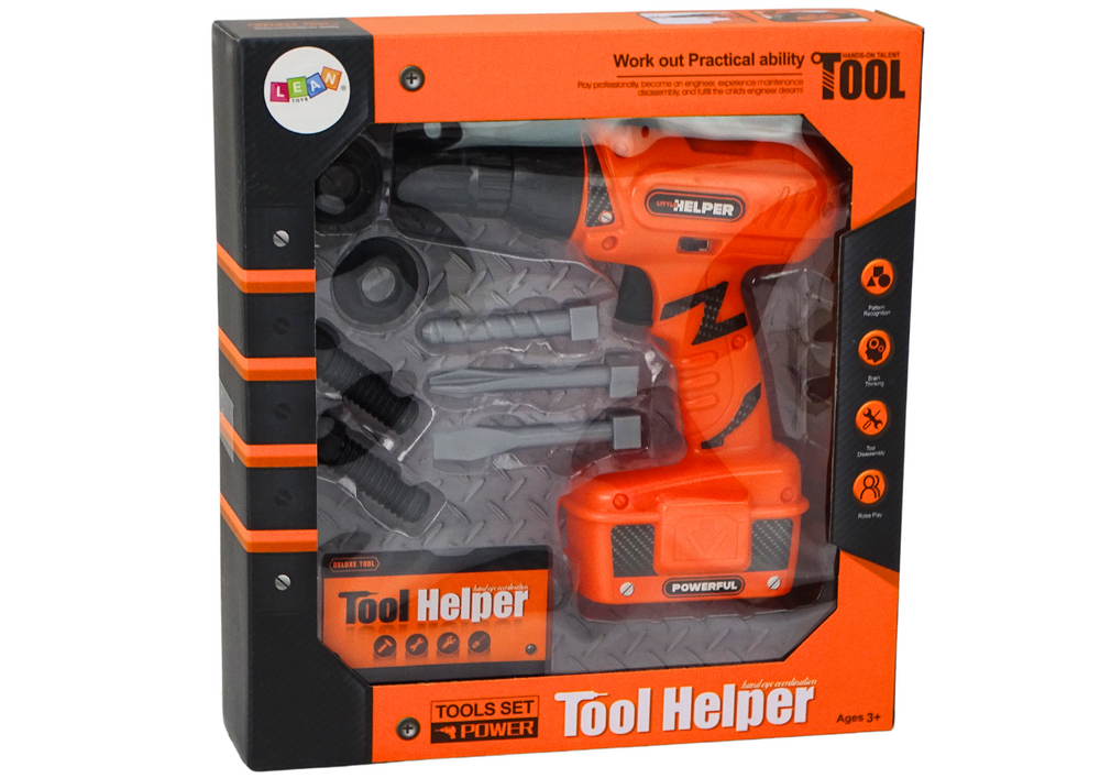 Dětská vrtačka na baterie – s vrtáky a šroubky | oranžová