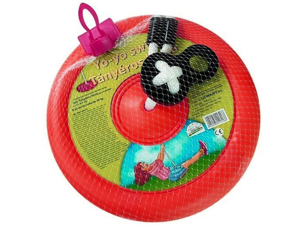 Dětská zahradní houpačka talíř s lanem průměr 28 cm červená