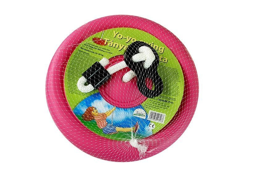 Dětská zahradní houpačka talíř s lanem průměr 28 cm růžová