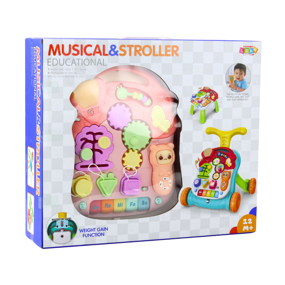 Dětské chodítko 5v1 – s panelem a stoličkou | růžové