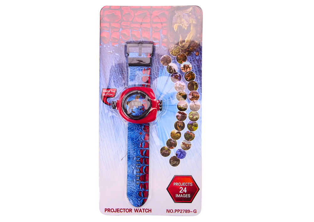 Dětské hodinky s projektorem dinosaurů – 24 snímků modro červené