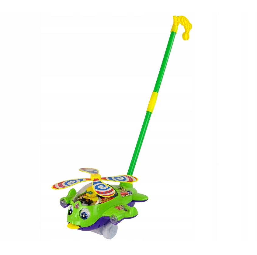 Dětské letadlo na tyči – se zvonkem a pilotem | zelené