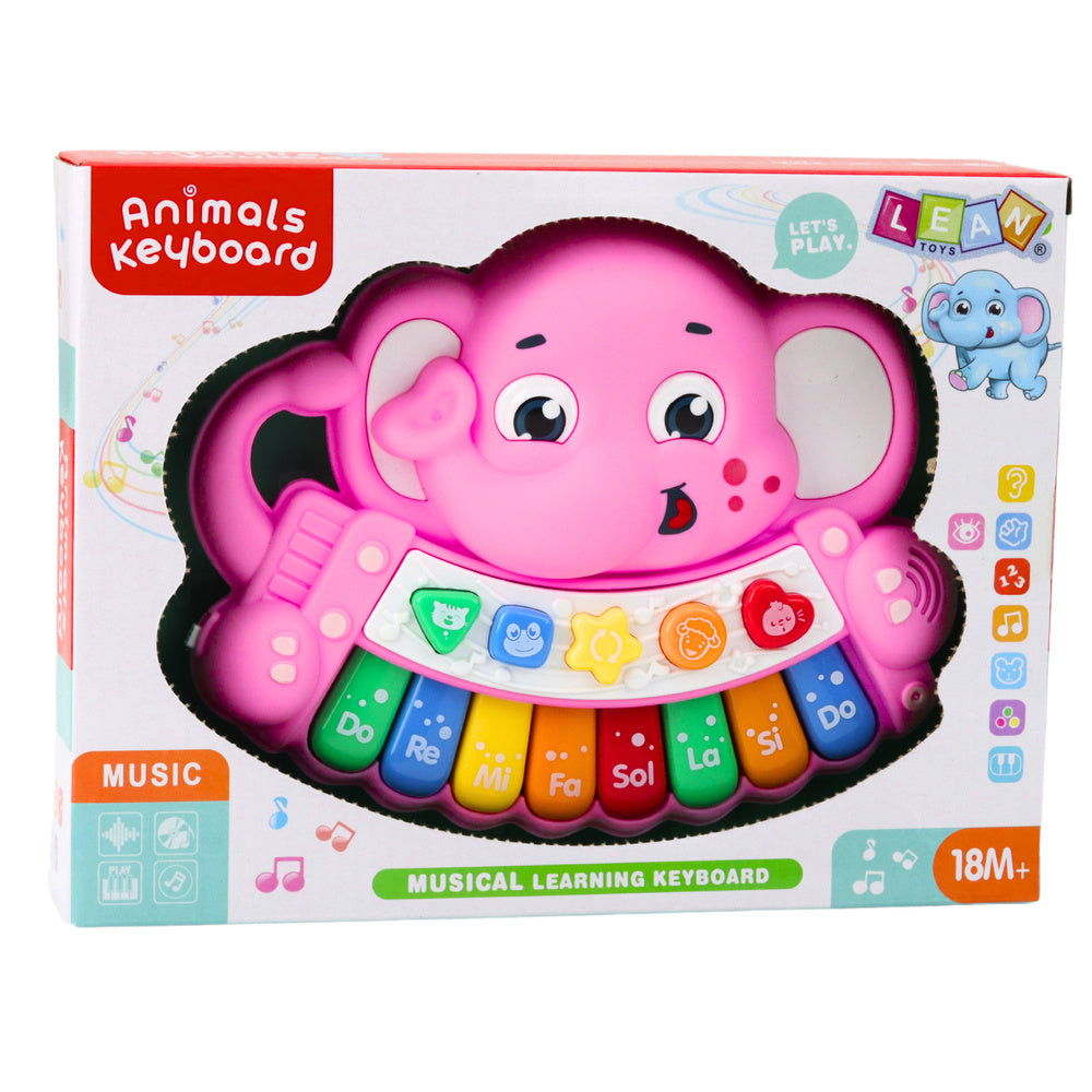 Dětské pianino slůně s melodiemi a zvuky zvířat – růžové