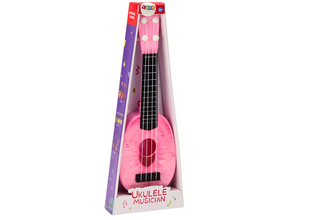 Dětské ukulele 4 struny motiv broskve plastové růžové