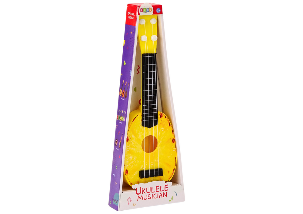 Dětské ukulele mini kytara 4 struny motiv ananasu žlutá