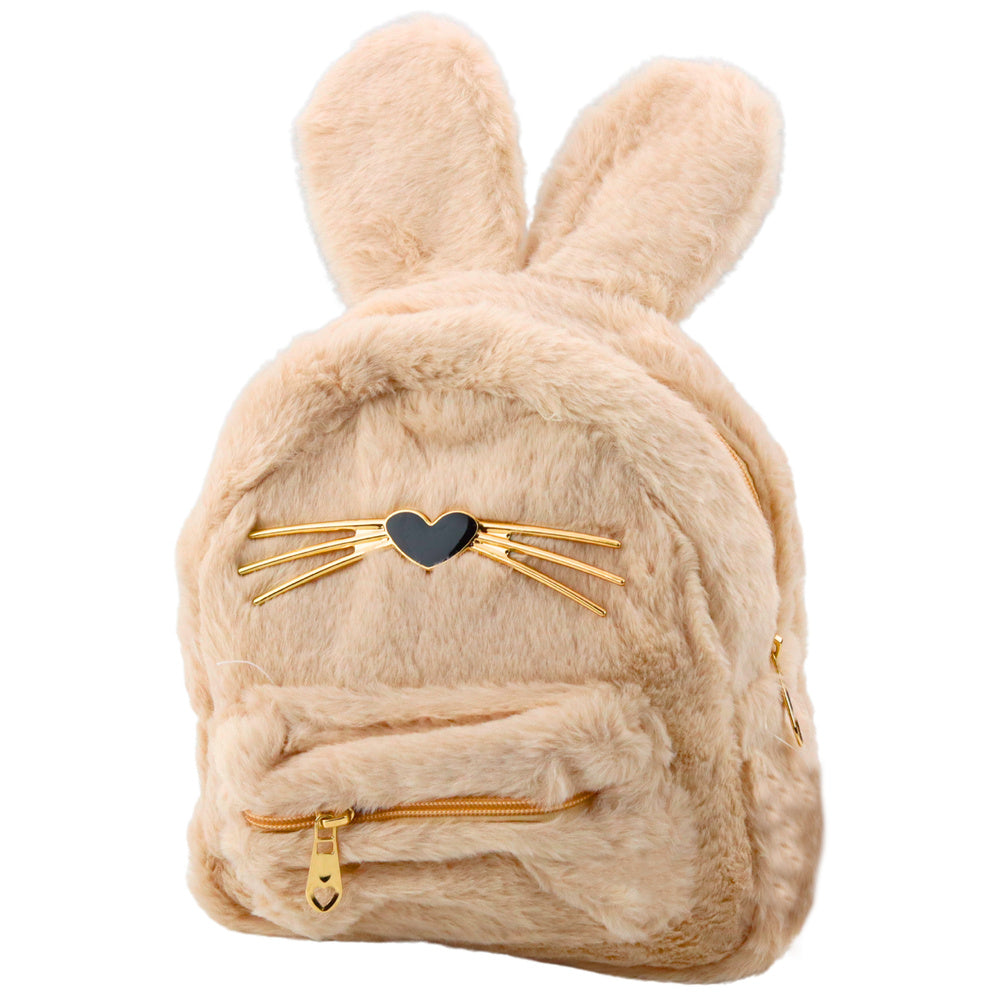 Dětský batoh králíček s ušima a fousky béžový plyšový 3L 22cm