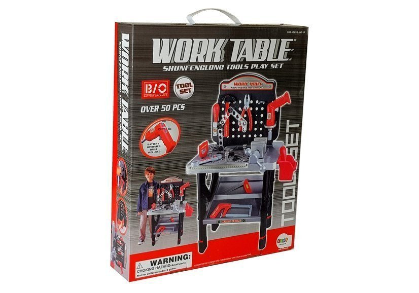 Dětský dílnský stůl s nářadím a vrtačkou na baterie 75 cm