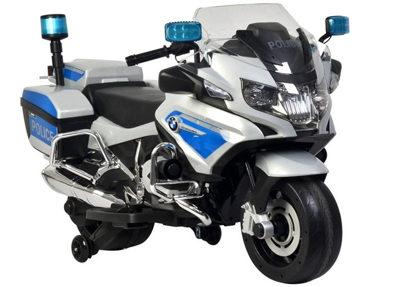 Dětský elektrický motor BMW R1200 policie s LED světly stříbrný