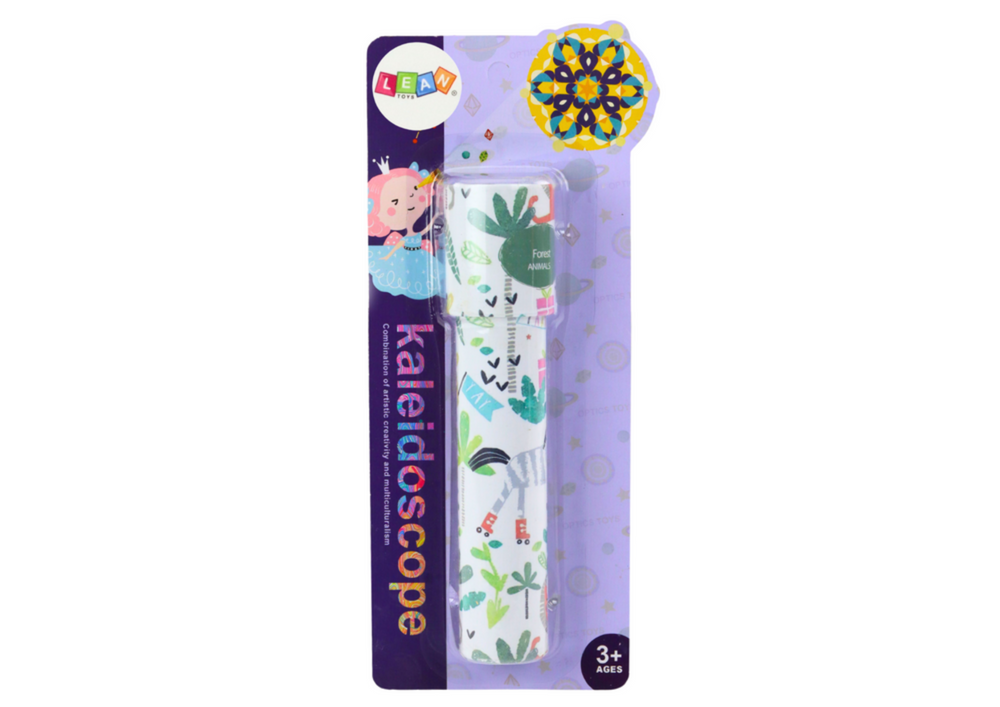 Dětský kaleidoskop se zvířátky a barevnými vzory bílý