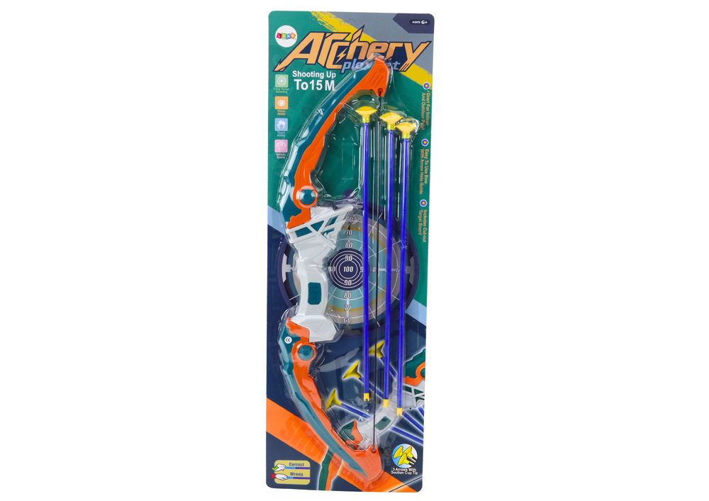 Dětský luk se šípy s přísavkami 3 kusy zeleno oranžový