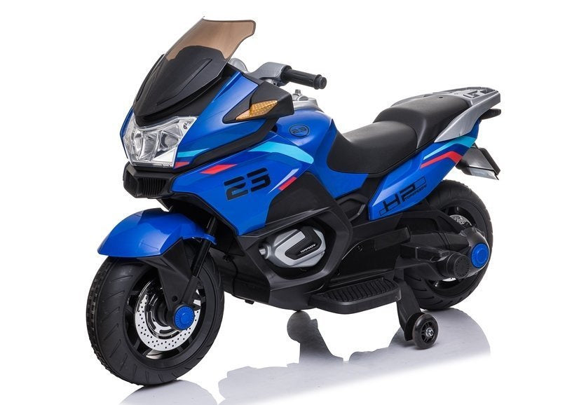 Dětský motorek na akumulator XMX609 s bočními kolečky modrý