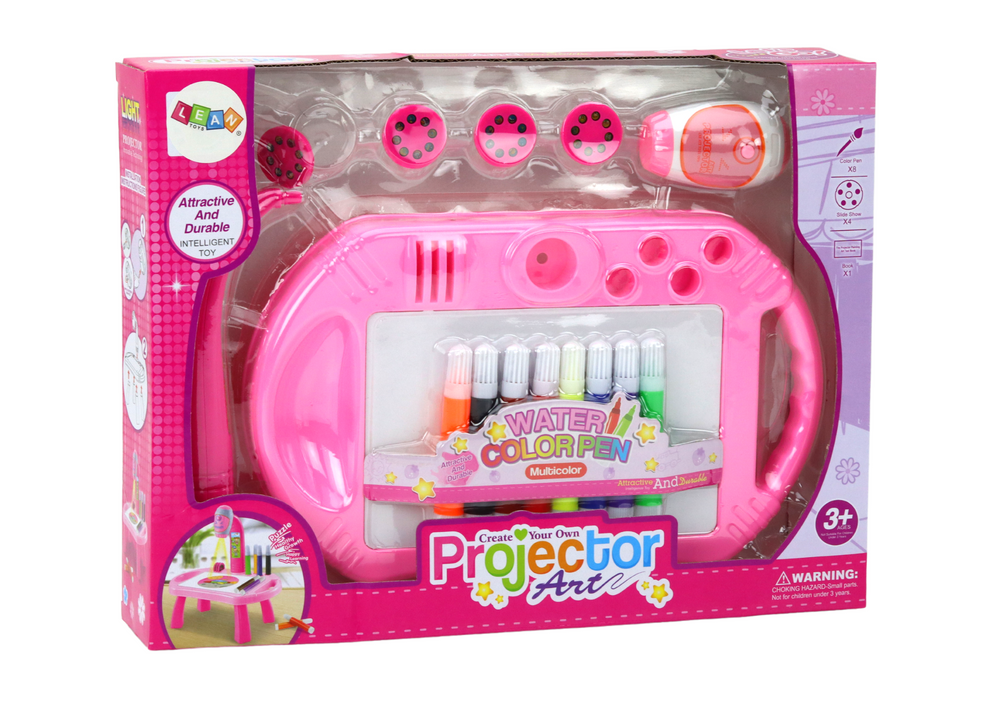 Dětský projektor na kreslení – se stolkem a 32 obrázky | růžový