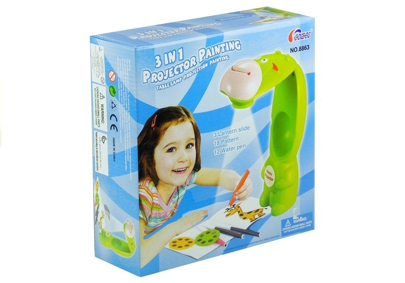 Dětský projektor žirafa se sešitem a vodními fixy na kreslení