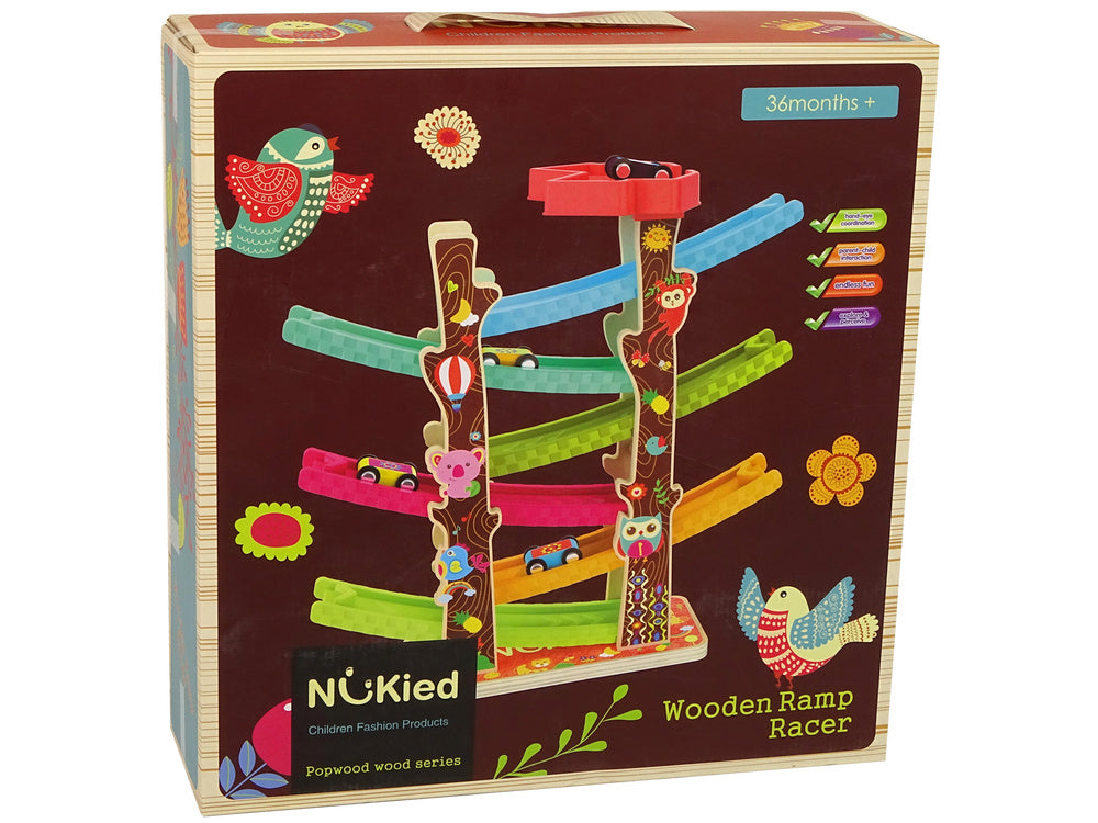 Dřevěná dráha pro autíčka se sjezdovkou 6 pater barevná