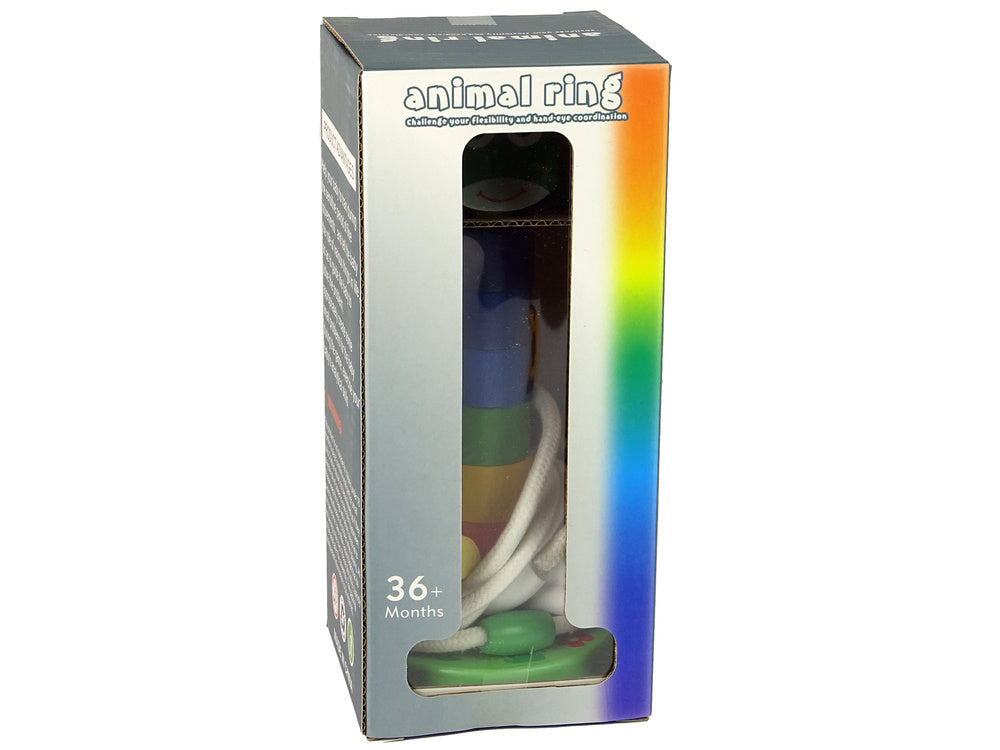 Dřevěná pyramidka se zvířátky – s provázky pro děti 3 +