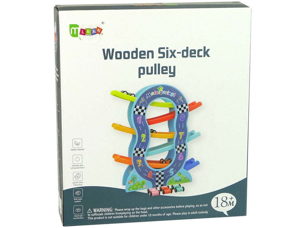 Dřevěná sjezdovka 6 pater s autíčky a čísly