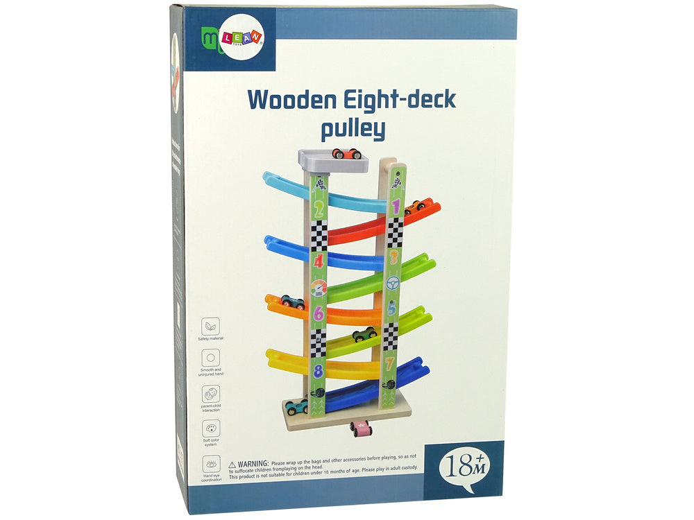 Dřevěná sjezdovka pro autíčka 8 pater s 6 autíčky