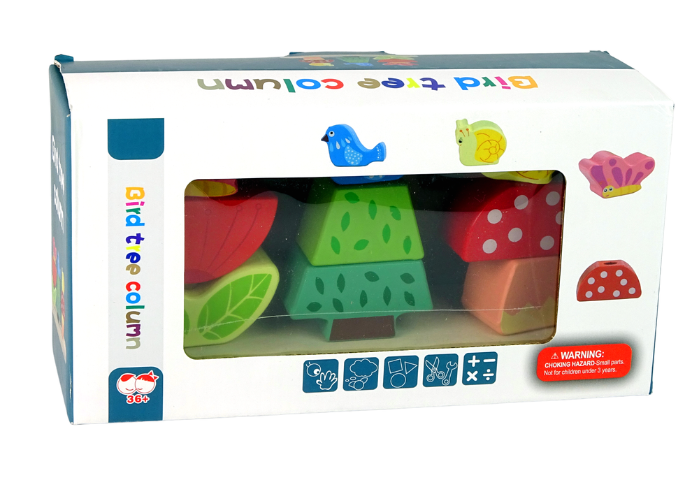 Dřevěná skládačka Květina Motýl Pták – s kolíčky pro děti 3 +