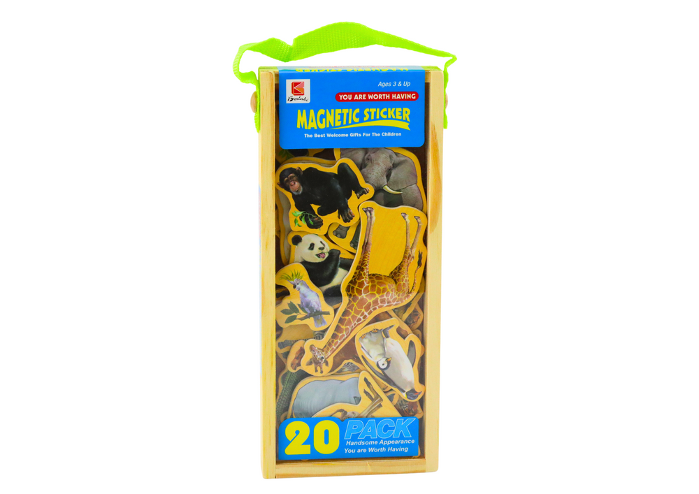 Dřevěné magnetky zvířátka 20 kusů barevné v dřevěné krabičce