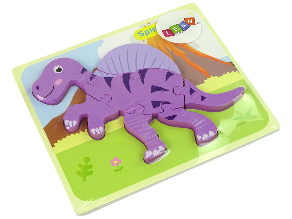 Dřevěné puzzle dinosaurus Corythosaurus růžový Spinosaurus fialový