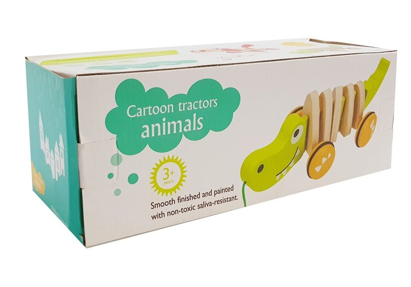 Dřevěný krokodýl na kolečkách s provázkem 18cm zelený