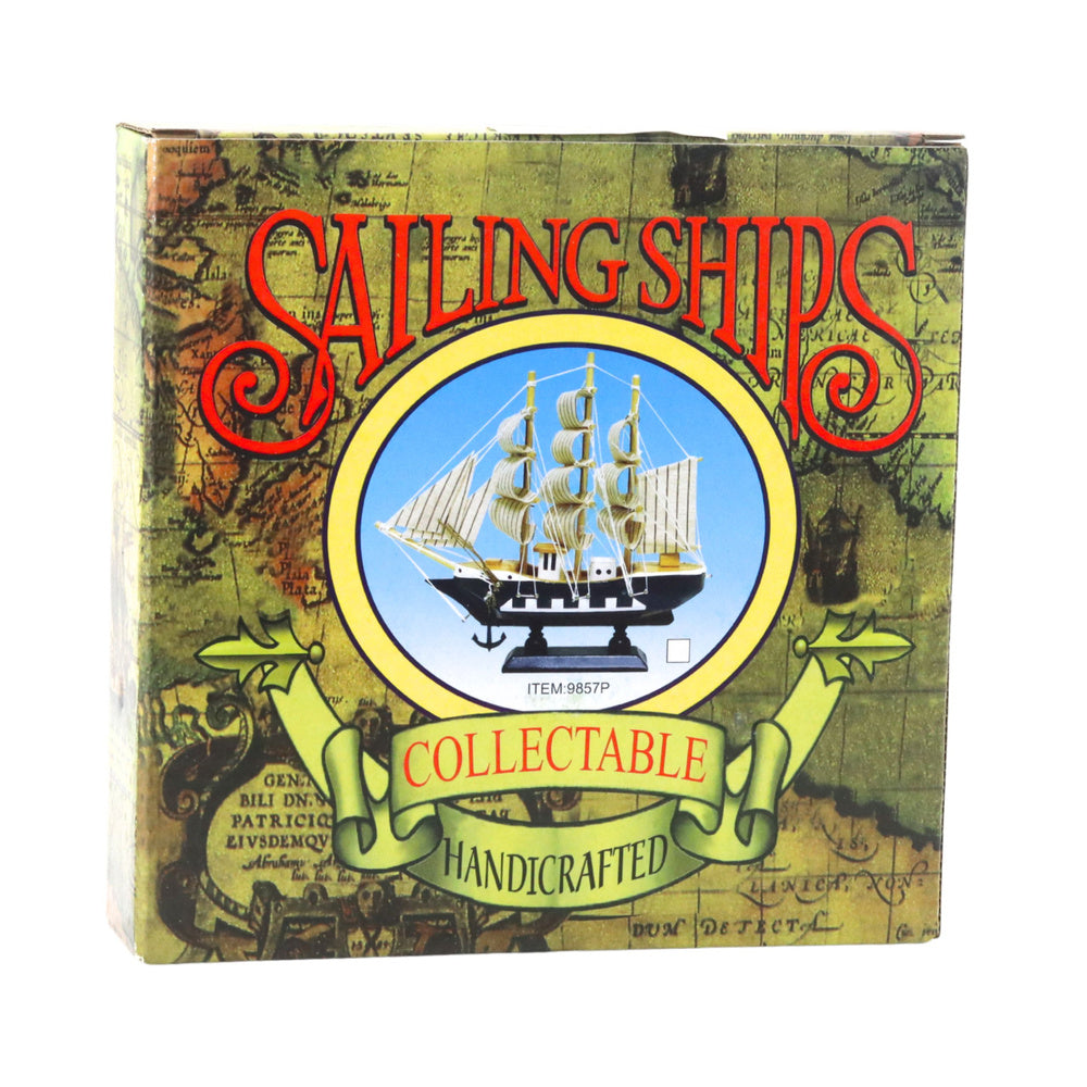 Dřevěný model trojstěžníkové plachetnice – bílo modrý