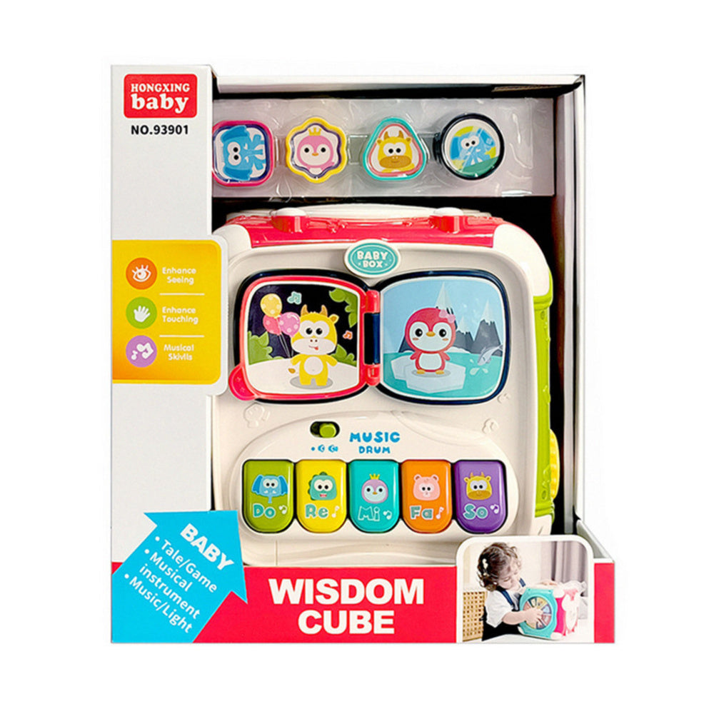 Edukační kostka s pianem a třídičem tvarů se zvuky a světly