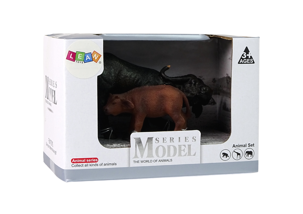 Figurka buvola s mládětem – africká zvířata zoo | černá hnědá