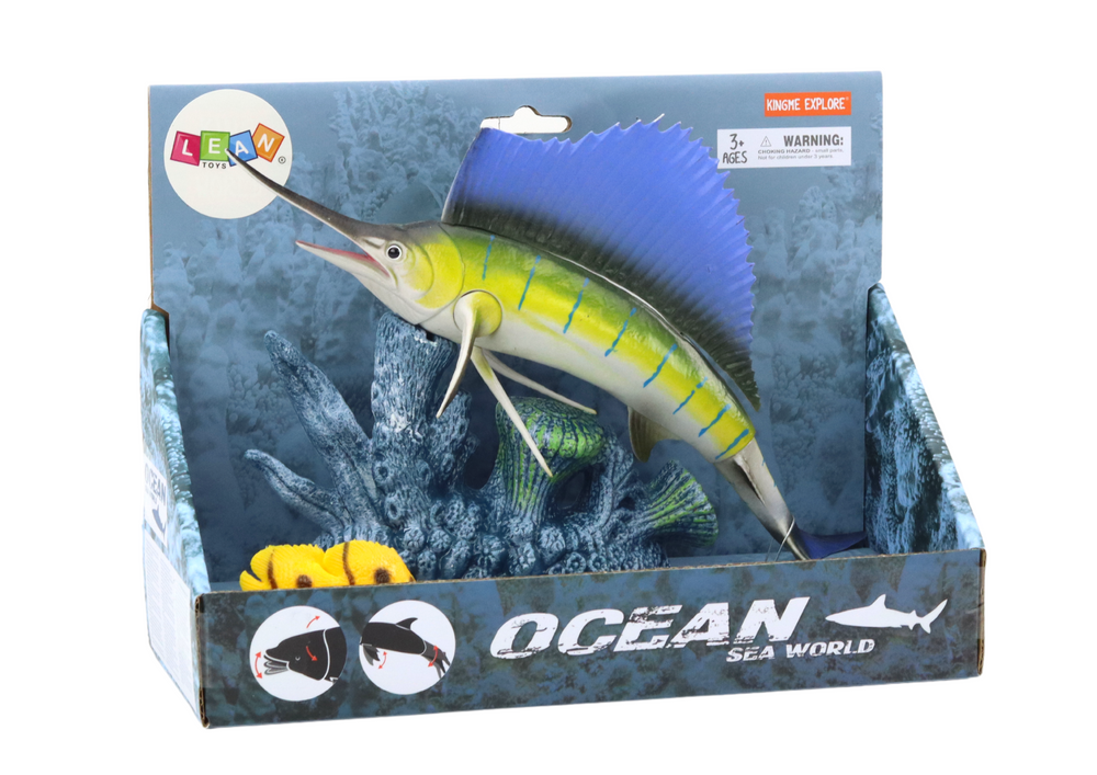 Figurka ryba mečoun – s pohyblivými ploutvy a korálem