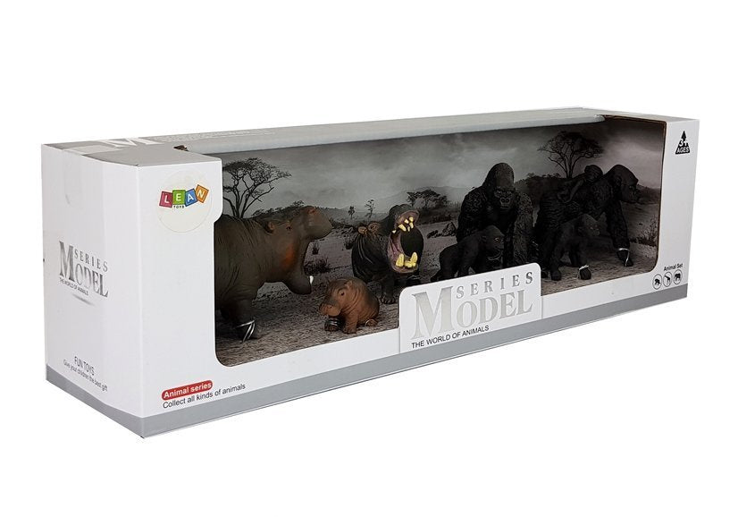 Figurky safari zvířat hipopotámi a gorily 7 kusů