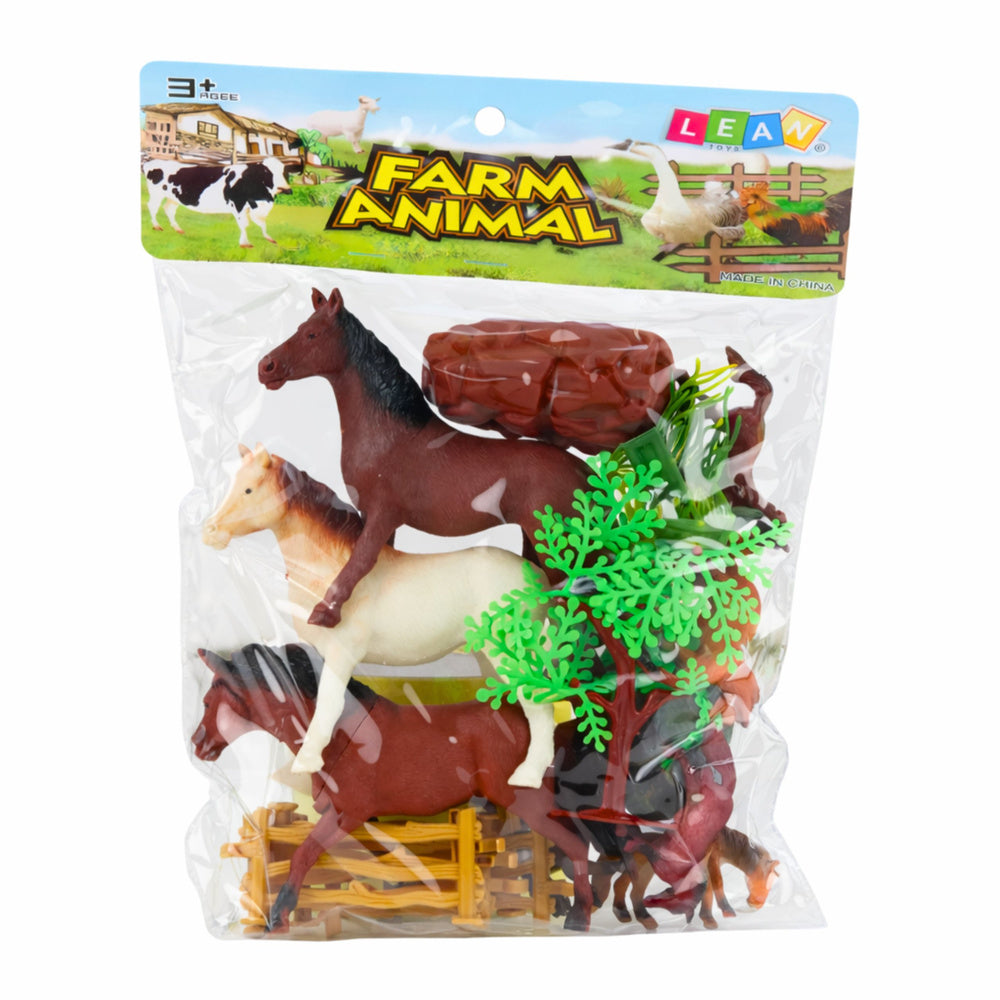 Figurky zvířat farma s koňmi a plotem 23 ks
