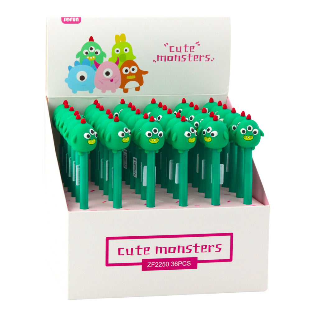 Gelové kuličkové pero – zelená příšerka 17cm 0,5mm modrý