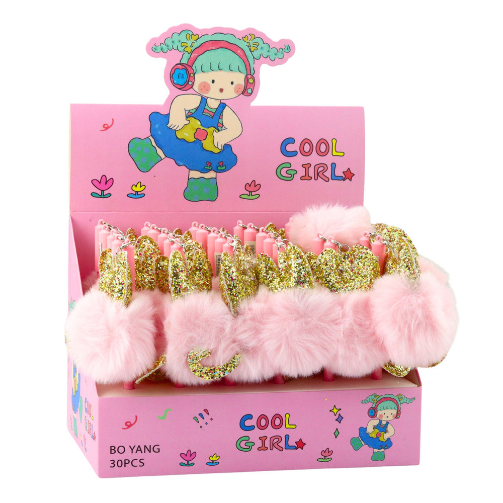 Gelové pero s růžovým pomponem – modrý inkoust 0,5mm