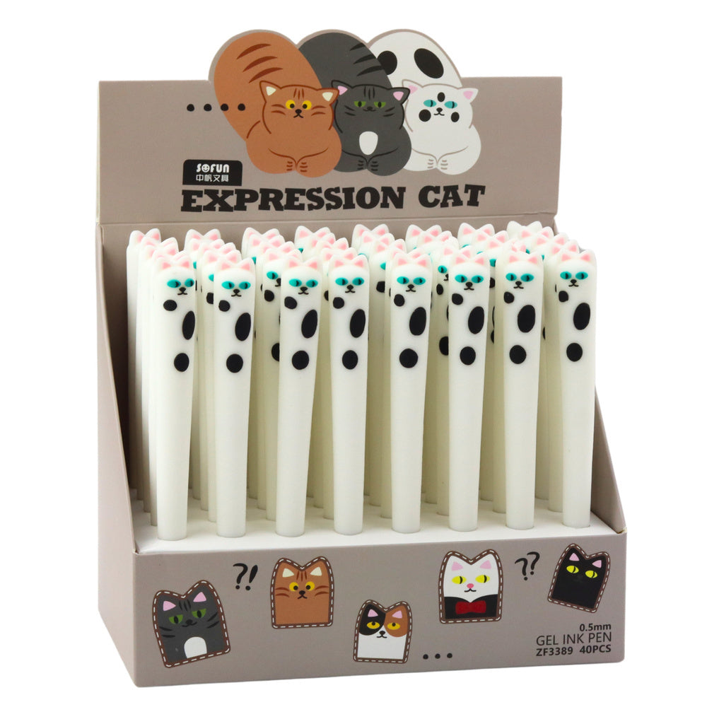 Gelový kuličkový pero kočka s modrým inkoustem a krytkou bílé