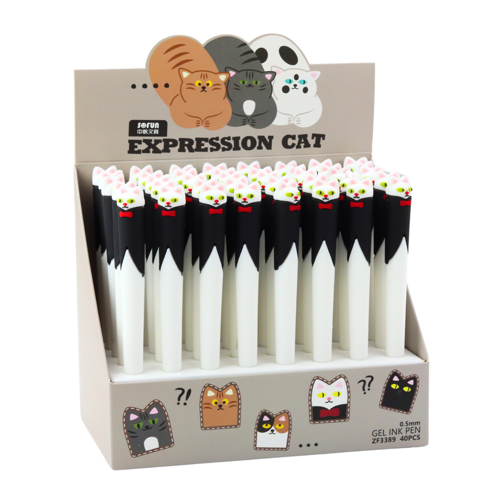 Gelový kuličkový pero kočka s motýlkem modrý inkoust černo bílé