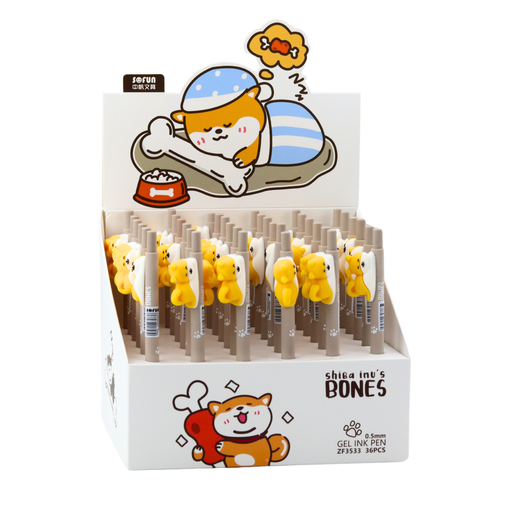 Gelový kuličkový pero s figurkou žlutého pejska Shiba modrý inkoust