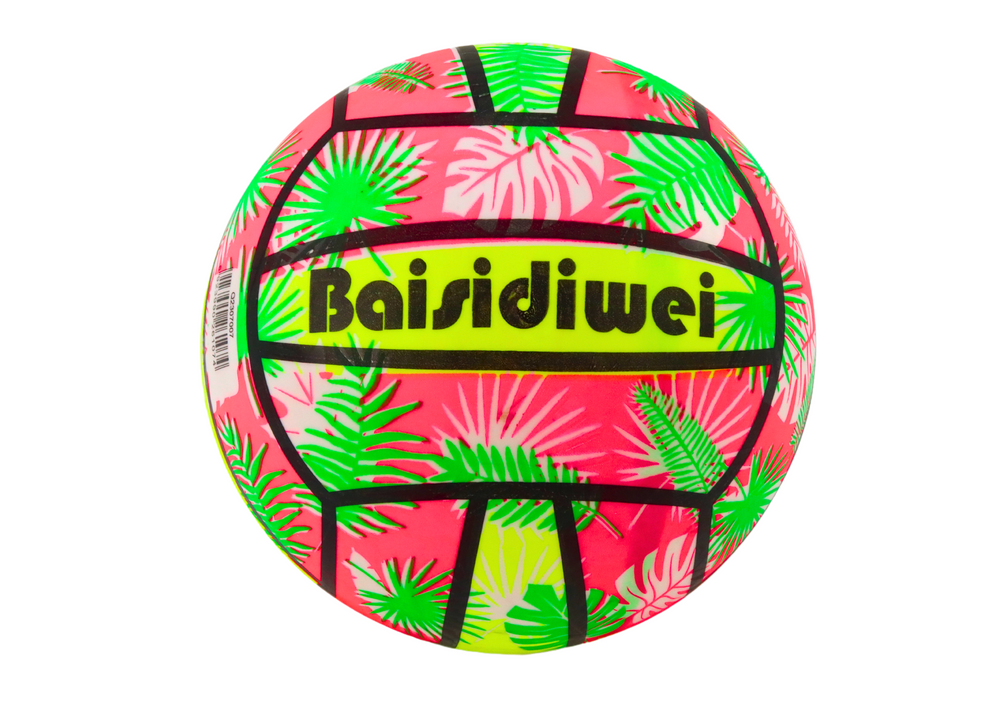 Gumový míč s motivem listů 24 cm růžovo zelený