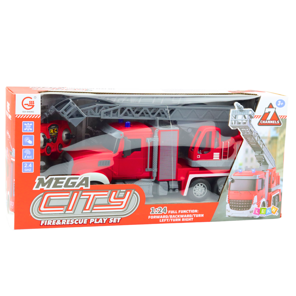 Hasičský vůz na dálkové ovládání s výsuvným žebříkem a stříkáním vody 1:24