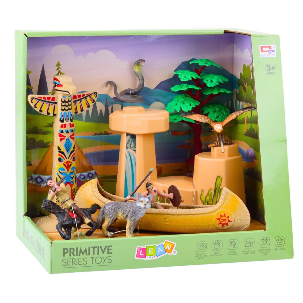 Indiánská vesnice s figurkami – kajak totem koně zvířata