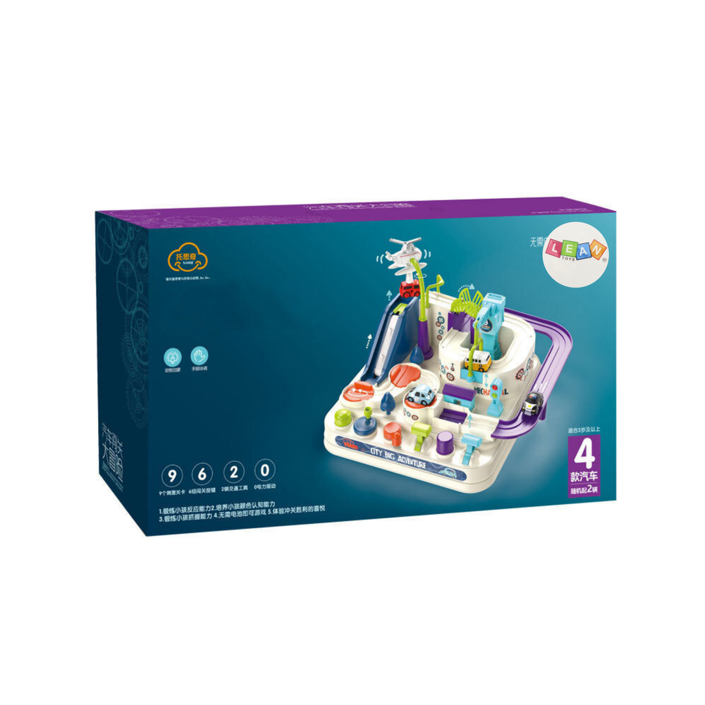 Interaktivní dráha s překážkami parkoviště se 4 autíčky