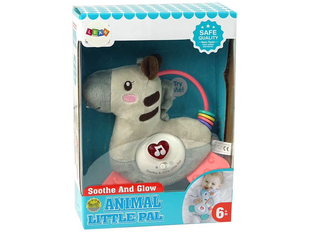 Interaktivní edukační zebra s melodiemi gryzátkem a chrastítkem šedá