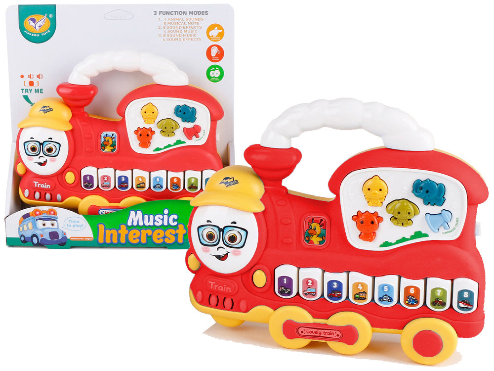 Interaktivní pianino lokomotiva – se zvuky zvířat | červené
