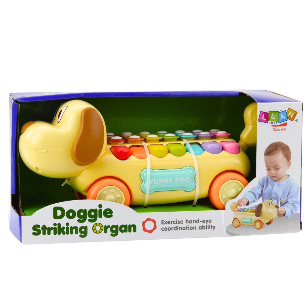 Ježdící pejsek s cymbálky – pohyblivé uši a ocas na šňůrce