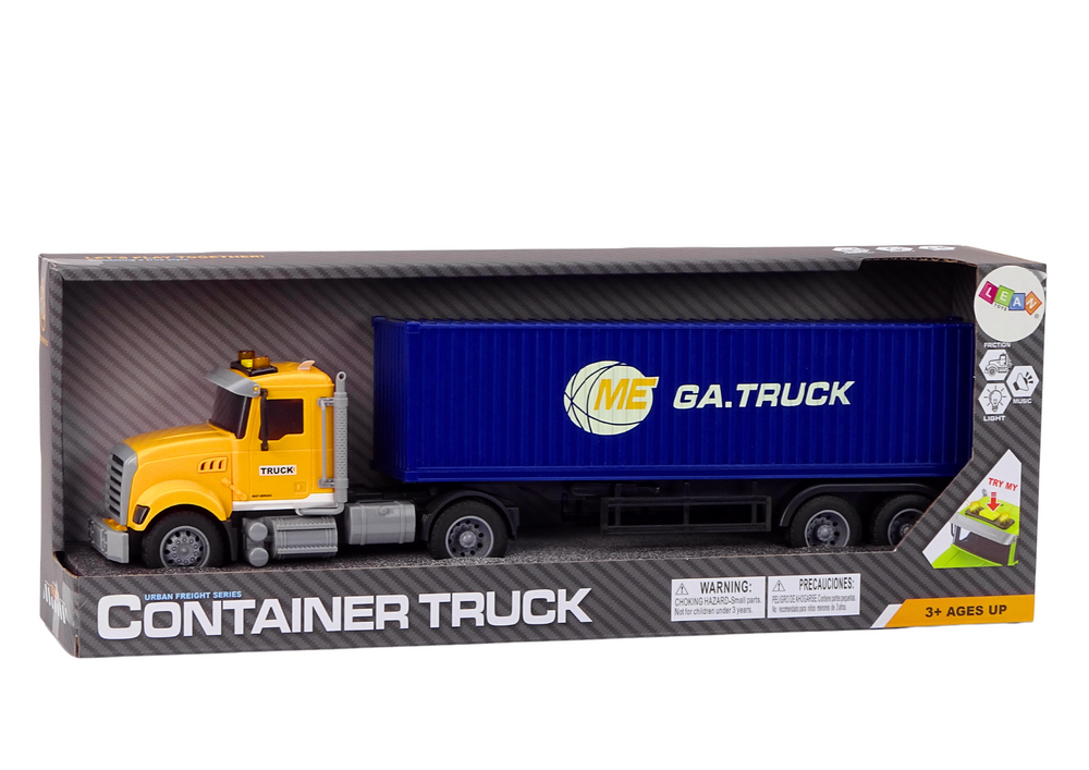 Kamion s návěsem kontejner světla zvuky pohon žlutý