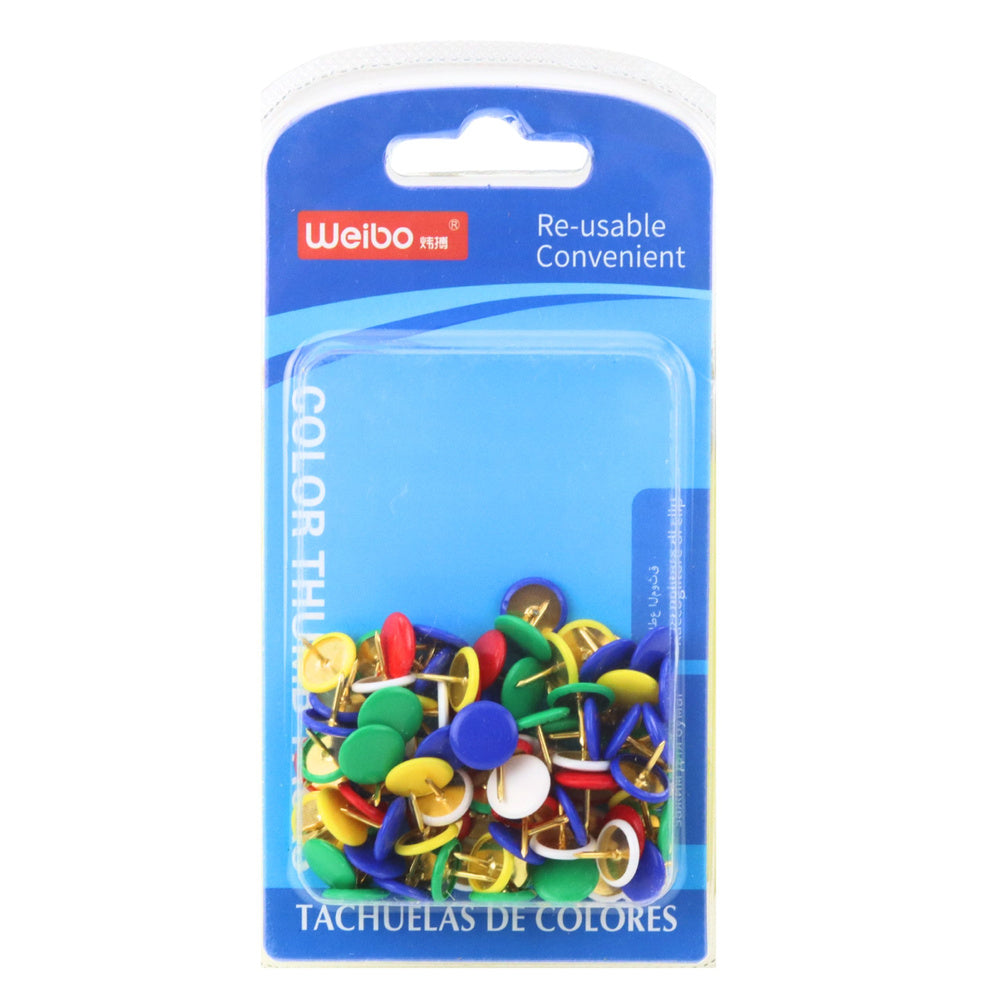 Kancelářské připínáčky barevné 90 ks – s plochou hlavičkou