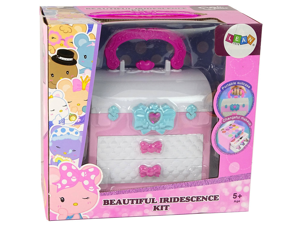 Kosmetická sada v kufříku s lusterkem a štětečky růžová bílá