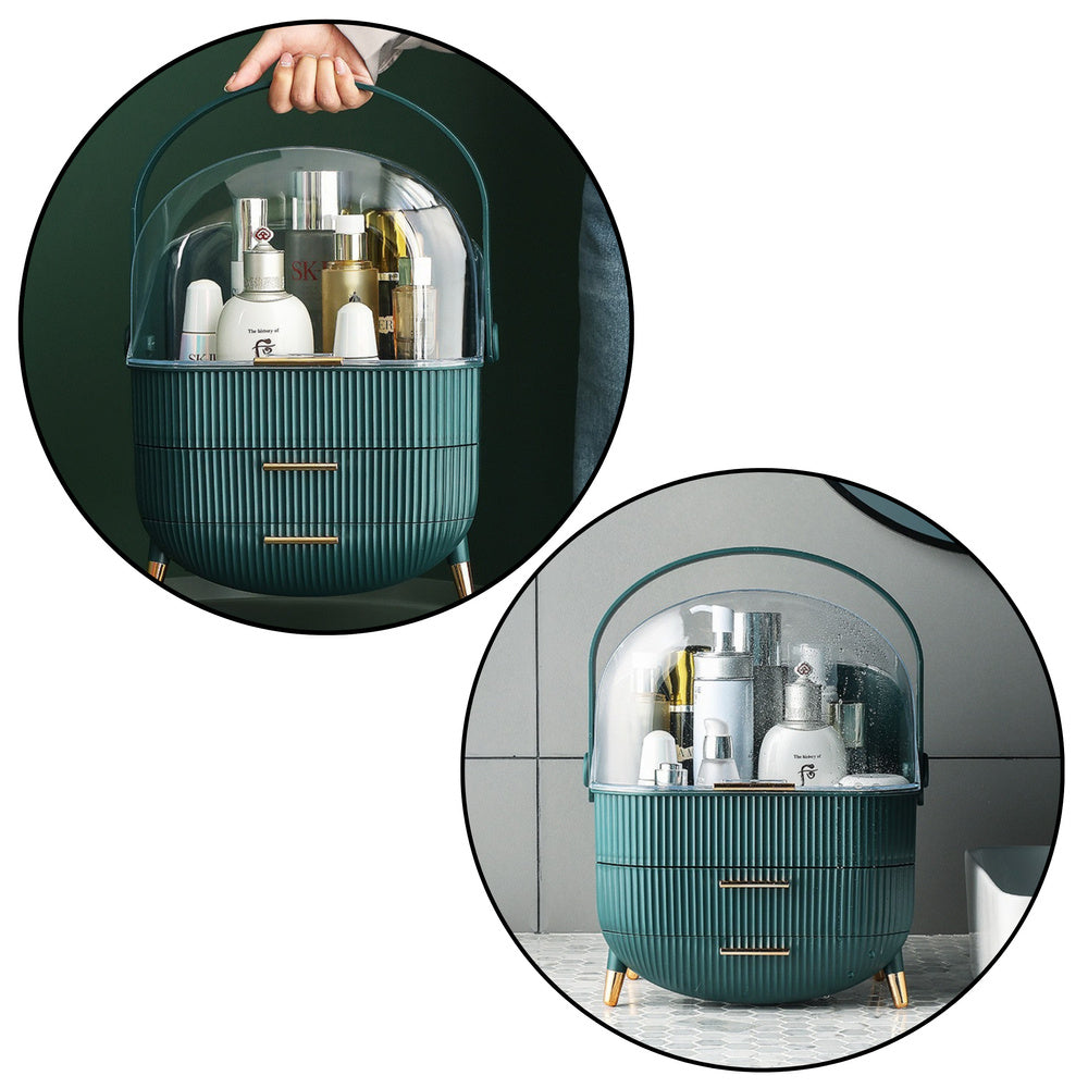 Kosmetický organizér zelený – s průhledným víkem a zásuvkami