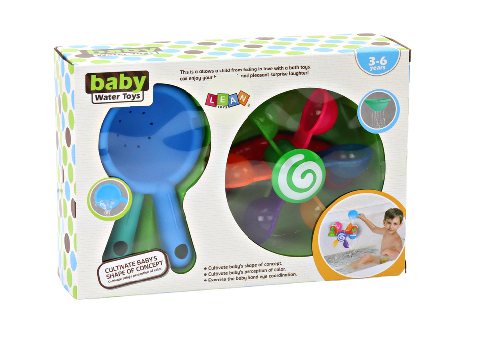 Koupelová hračka otočné barevné misečky – se dvěma lžičkami